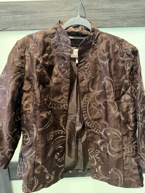 Chico's Dark Brown Embroidered Open-Front Jacket